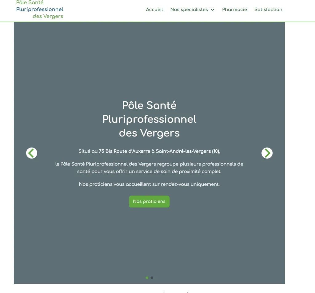 Aperçu du site du Pôle de Santé des Vergers
